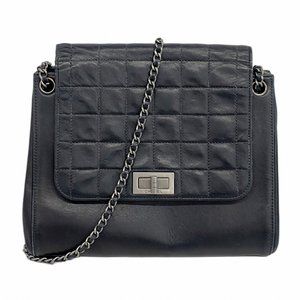 Chanel 2.55 Chocolate Bar Shoulder Bag with Chain Bag, Lambskin, Black, Women's